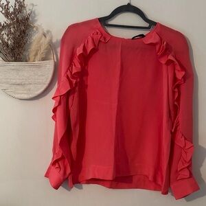 J Crew Ruffled Hot Pink Long Sleeve Blouse Size Small